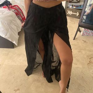 Split leg sheer black beach pants